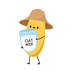 Rice character design. rice vector on white background. rice seed. Oat milk.