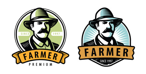 Farmer emblem. Farm, farming symbol vector illustration