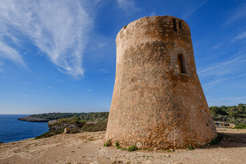 Fototapeta na wymiar cala Pi tower, Cala pi, Llucmajor, Mallorca, Balearic Islands, Spain