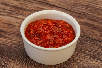 Tomato spicy sauce in the bowl