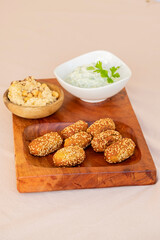 falafels with tzatziki and hummus, Spain