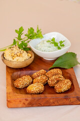 falafels with tzatziki and hummus, Spain