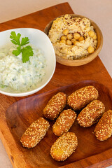 falafels with tzatziki and hummus, Spain