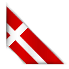 Denmark flag. Realistic flag of Denmark.. Paper cutting style. Corner Ribbon. Isolated Vector illustration.