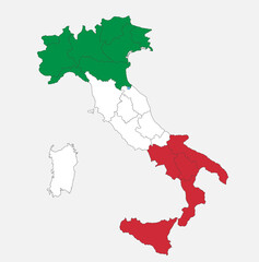 Map of the Italy in the colors of the flag with administrative divisions blank