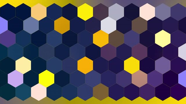 Yellow-purple-blue background with glowing hexagons.