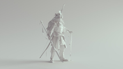 White Samurai made out of Polygon Triangles with a Lattice Frame 3d illustration render