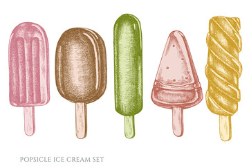 Vector set of hand drawn pastel popsicle ice cream
