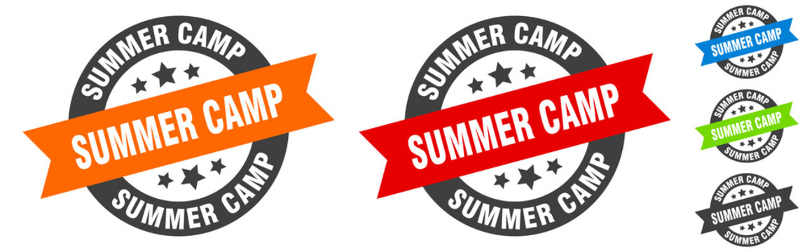summer camp stamp. summer camp round ribbon sticker. tag
