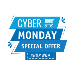 cyber monday lettering in ribbon frame vector illustration design