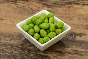 Spicy wasabi peanuts in the bowl