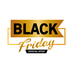 black friday sale lettering in golden ribbon vector illustration design