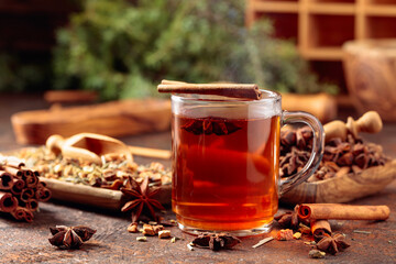 Christmas herbal tea with cinnamon, anise, and dried herbs.