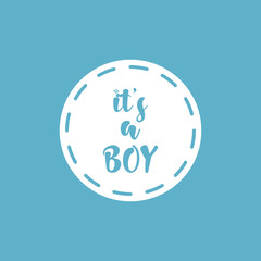 It's a boy, girl typography inside of a circle on blue background. Decorated. Newborn, birth, baby, babygirl. Child calligraphy. Welcome to the world. EPS Vector