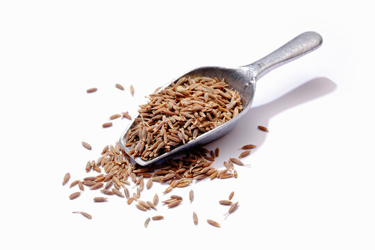 Cumin in a metal scoop