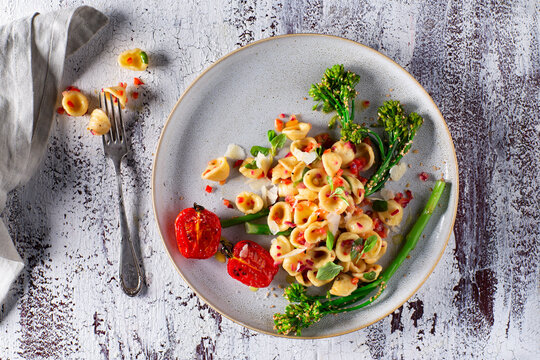Orecchiette with bimi (broccolini) and roasted tomatoes