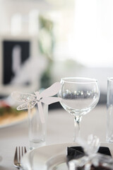 Table set for an event party or wedding reception.