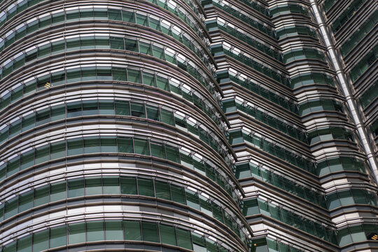   Dec 5, 2018. Kuala Lumpur, Malaysia. CloseUp pattern of modern skyscraper buildings architecture, sky in Kuala Lumpur aerial view through. Kuala Lumpur, windows closeup
