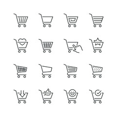Shopping cart related icons: thin vector icon set, black and white kit