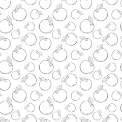 Vector line apple seamless pattern. Monochrome background fruits