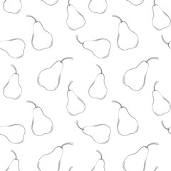 Vector line pear seamless pattern. Monochrome background fruits