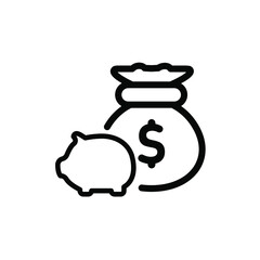 Piggy bank, money bag, pig, saving money, business money related, online payment related single icon on white background, thin line, outline EPS Vector