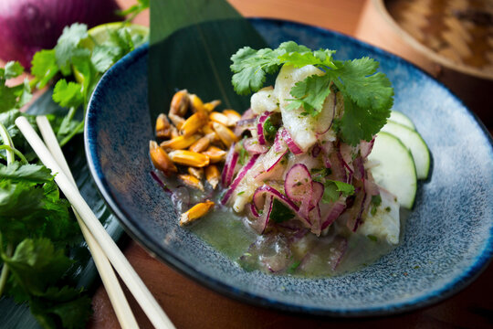Classic Peruvian ceviche with corvina