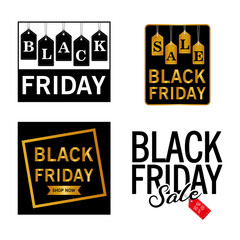 bundle of four black friday sale letterings vector illustration design