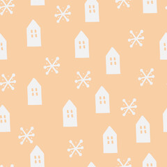 Christmass cute house pattern. Christmas digital pattern.
