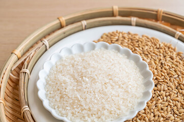 精米したての白米ともみ付きの米