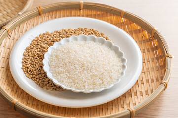 精米したての白米ともみ付きの米