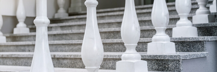 white classical stone railing of staircase of luxury hotel or residential house
