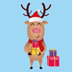 Illustration graphic vector of Christmas reindeer brings gifts, Christmas cartoon deer, (moose), merry christmas, vector illustration