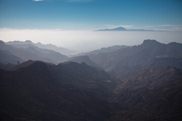 Fogy morning in the mountains. Beautiful landscape of atlantic islands, Gran Canaria, Canary Islands, Spain