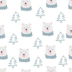 Christmas pattern with winter bear. 