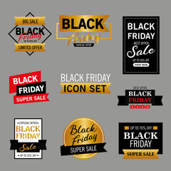 bundle of nine black friday sale letterings vector illustration design