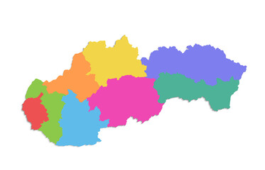 Slovak Republic map, administrative division, separate individual regions with Slovakia names, color map isolated on white background blank