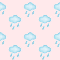 Watercolor rainbow sky seamless pattern. Pastel cloud background. Rainbow kids fabric. Perfect for baby shower party decor, planner cover, scrapbook paper and other.