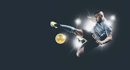 Soccer player in action on dark background