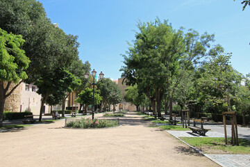 Public park Passeo Salon Isabel II near Postigo del Sol, outside medieval Segovia walls, in Spain.