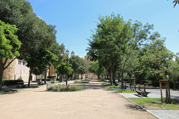 Obraz premium Public park Passeo Salon Isabel II near Postigo del Sol, outside medieval Segovia walls, in Spain.
