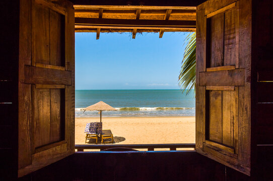 Fototapeta Wiew of indian ocean  from the bungalo window on the Palolem beach, GOA, India