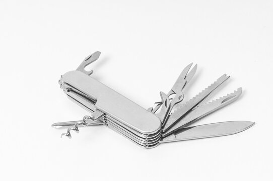 multi-function knife on white background close-up, mock-up, blank for your design