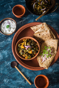 Indian okra vegetables with unleavened bread
