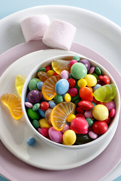 Colored dragees and jelly beans
