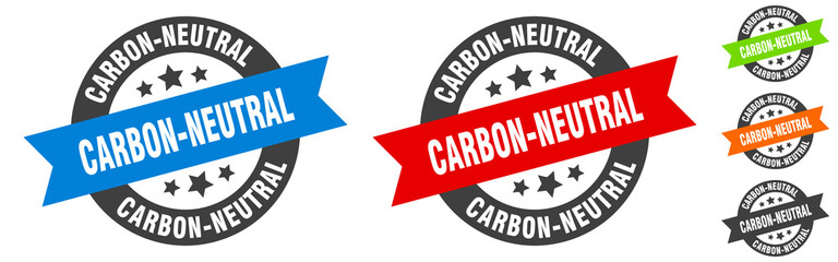 carbon-neutral stamp. carbon-neutral round ribbon sticker. tag
