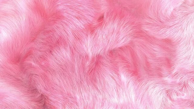 Baby pink, Pink fur background, slow motion, closeup of waving  plush fur texture 3D.
