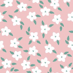 Simple vintage pattern. Small white flowers . Soft pink background. Vector texture. Fashionable elegant print for packaging and Wallpaper, textiles.