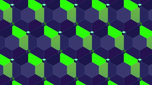 Green-violet motion background with geometric shapes.