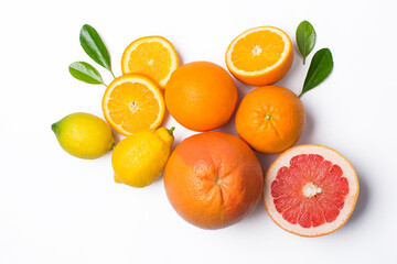 Many fresh citrus fruits, orange and grapefruit